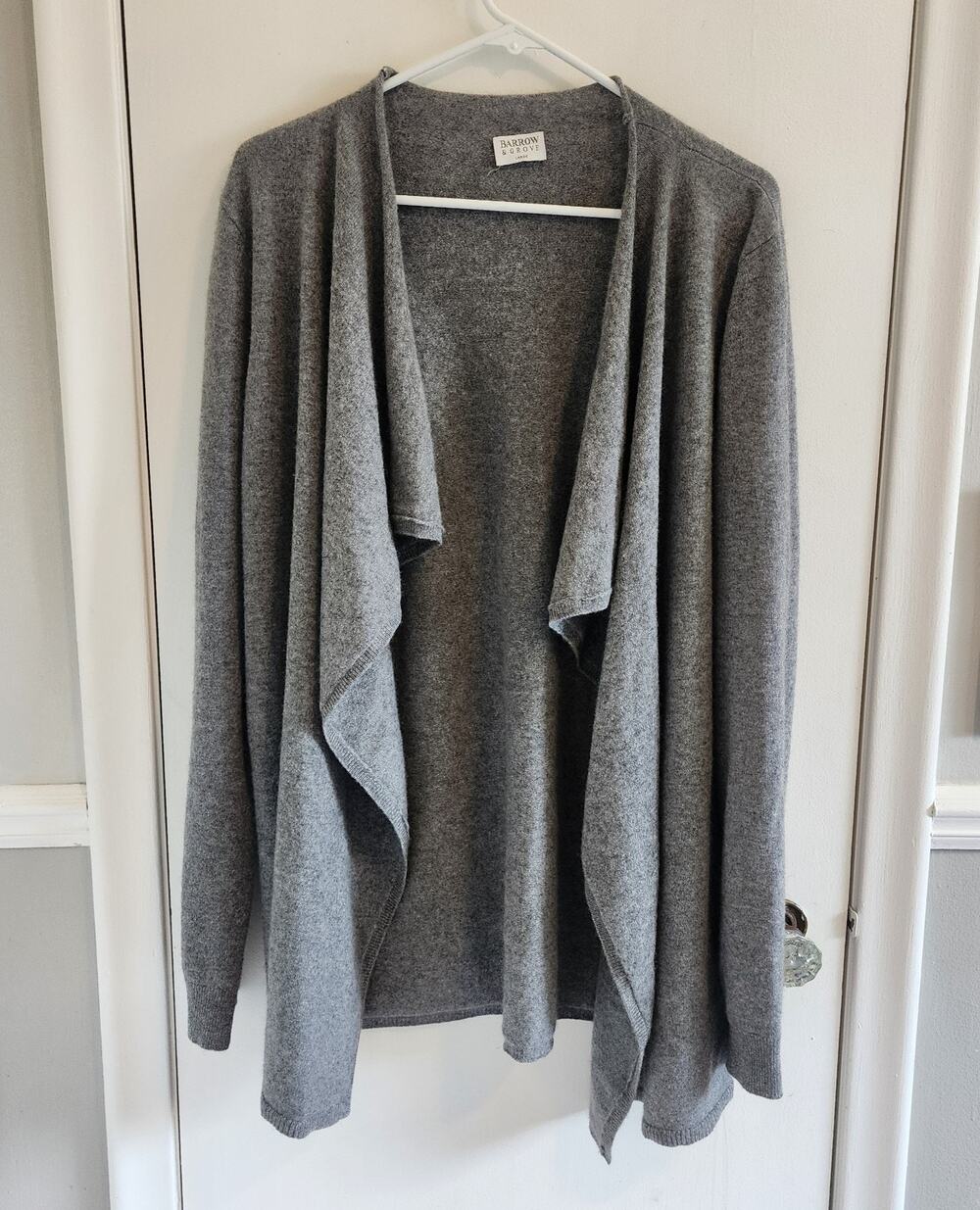 Barrow & Grove 100% Cashmere Sweater Women's Sz Large Gray Open Front Waterfall